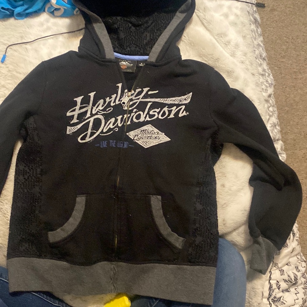 Harley Davidson zip up jacket. Black and grey zip hoodie. Size medium.